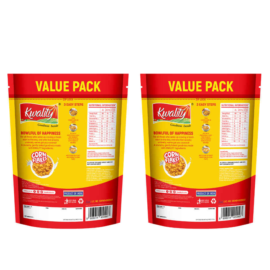 Kwality Golden Corn Flakes - Crispy And Delicious Breakfast Cereal Made With Truly Natural Corn