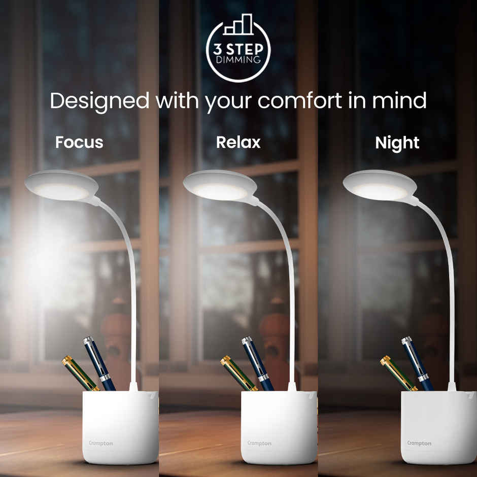 Crompton Rovello 6W Led Table Lamp | Rechargeable Upto 10 Hours Battery Back Up 360 Degree Flexible
