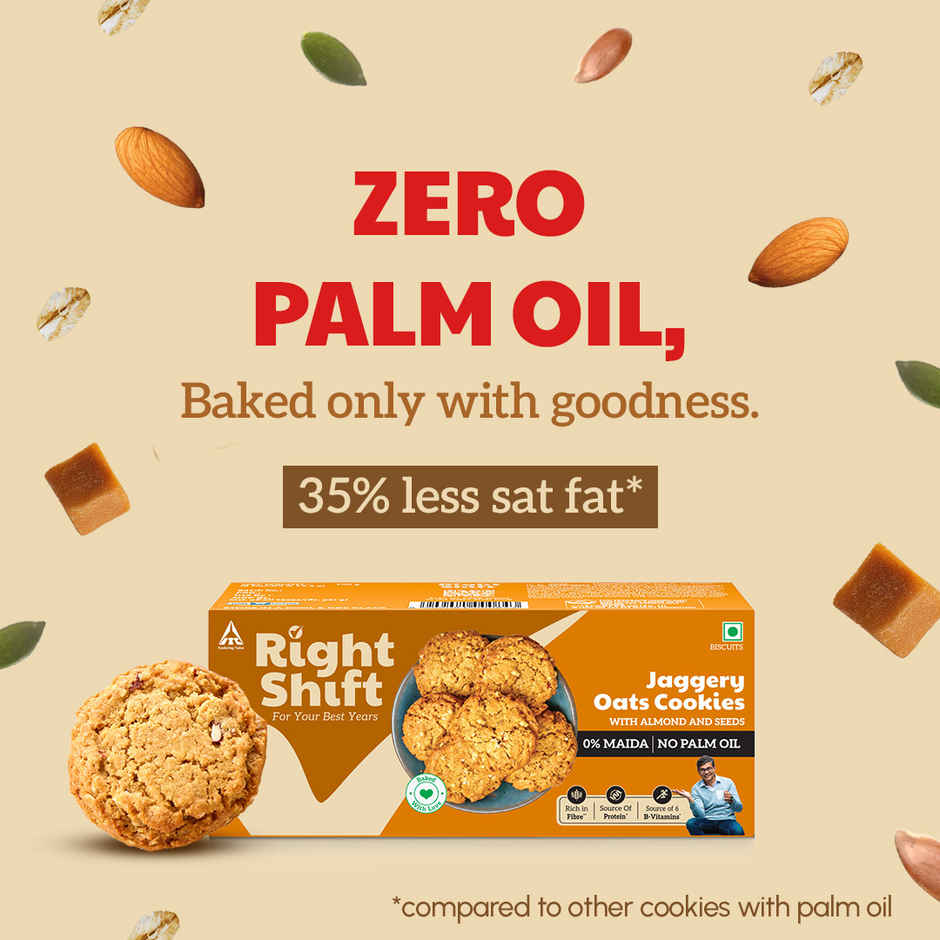 Right Shift Jaggery Oats 0% Maida Cookies | 0% Refined Sugar | With Nuts And Seeds