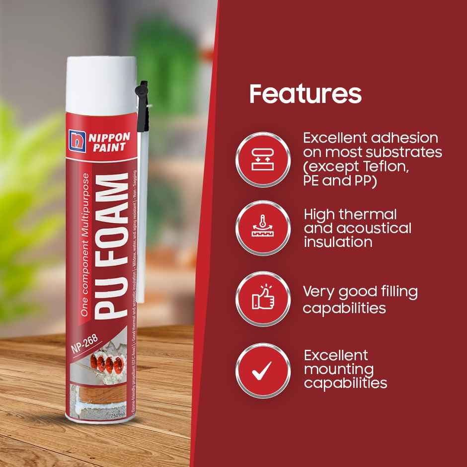 Nippon Paint PU Foam 750ml | Fills Gaps & Cracks | Ideal for AC Holes, Windows & Doors