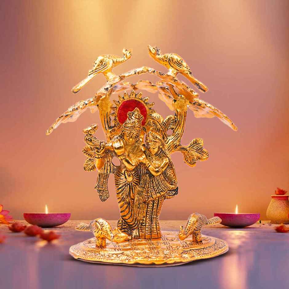 Radha Krishna Idol under Tree in Gold Polish | Devnidhi