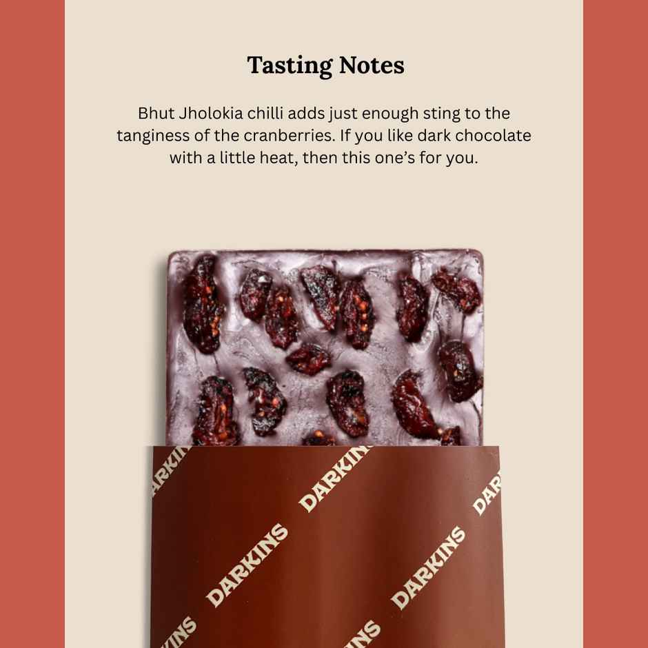 Darkins Indian Artisanal 70% Dark Cranberry & Chilli Chocolate