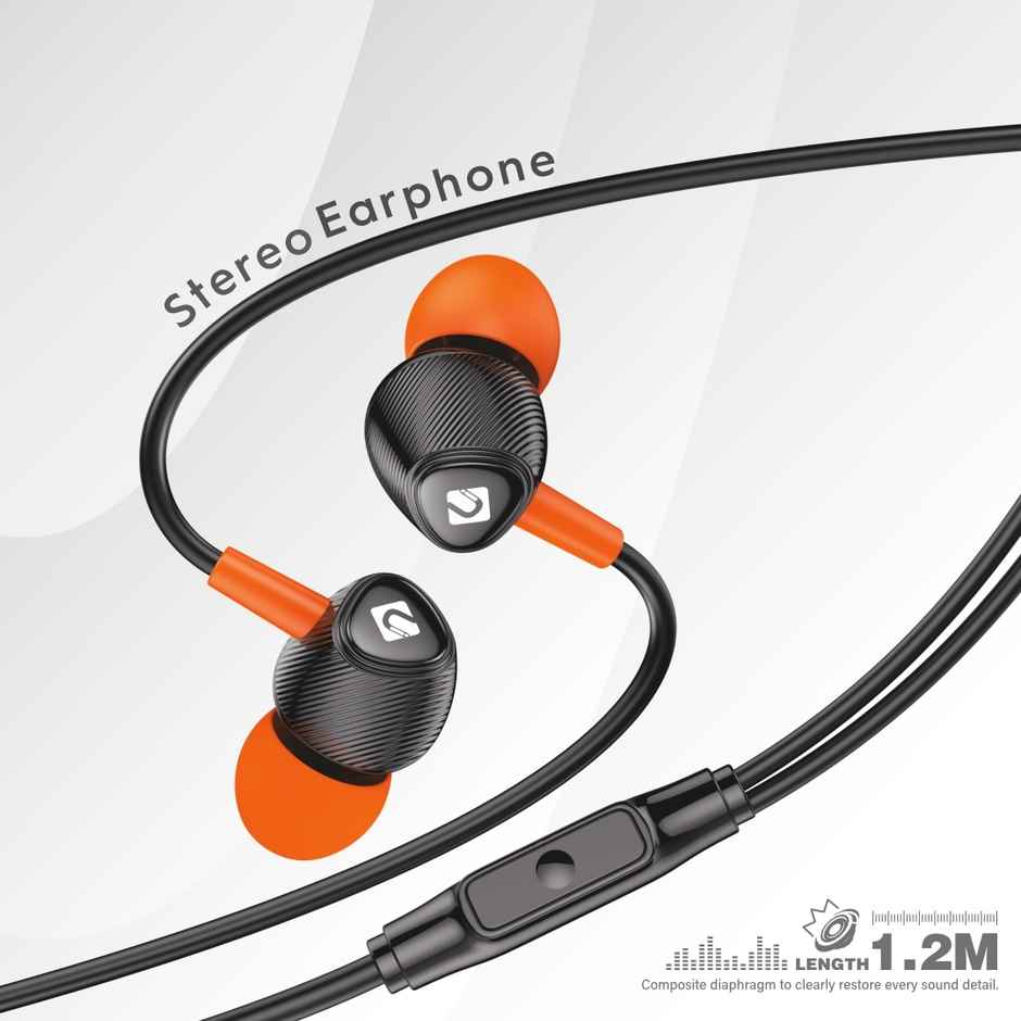 U&i Lock Stereo Earphone | Magnet Buds | 1.2m Cord | Black-Orange