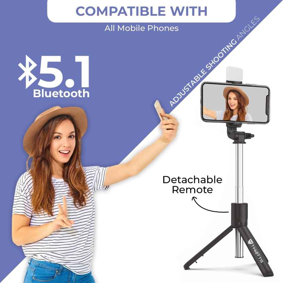 Tygot T1S Snapstick Tripod Stand,3 in 1 Multifunctional Design, Rechargable LED Light with Two Brighness Levels for Make up, Selfie, Vlogging & Photo Shoot, Selfie Stick with Bluetooth Remote