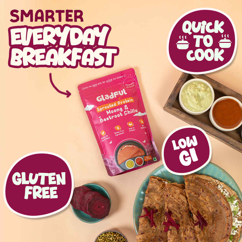 Gladful Beetroot Protein Sprouted Lentils and Millets Instant Chilla Mix