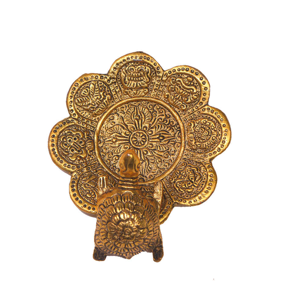 Tortoise/ Turtle/Kachua on Flower Plate Vastu Feng Shui in Gold Polish | Devnidhi