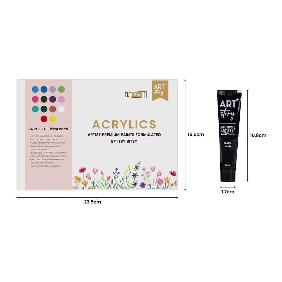 Itsy Bitsy Artists Acrylic Colour Set 14 Colors x 15 ml Each