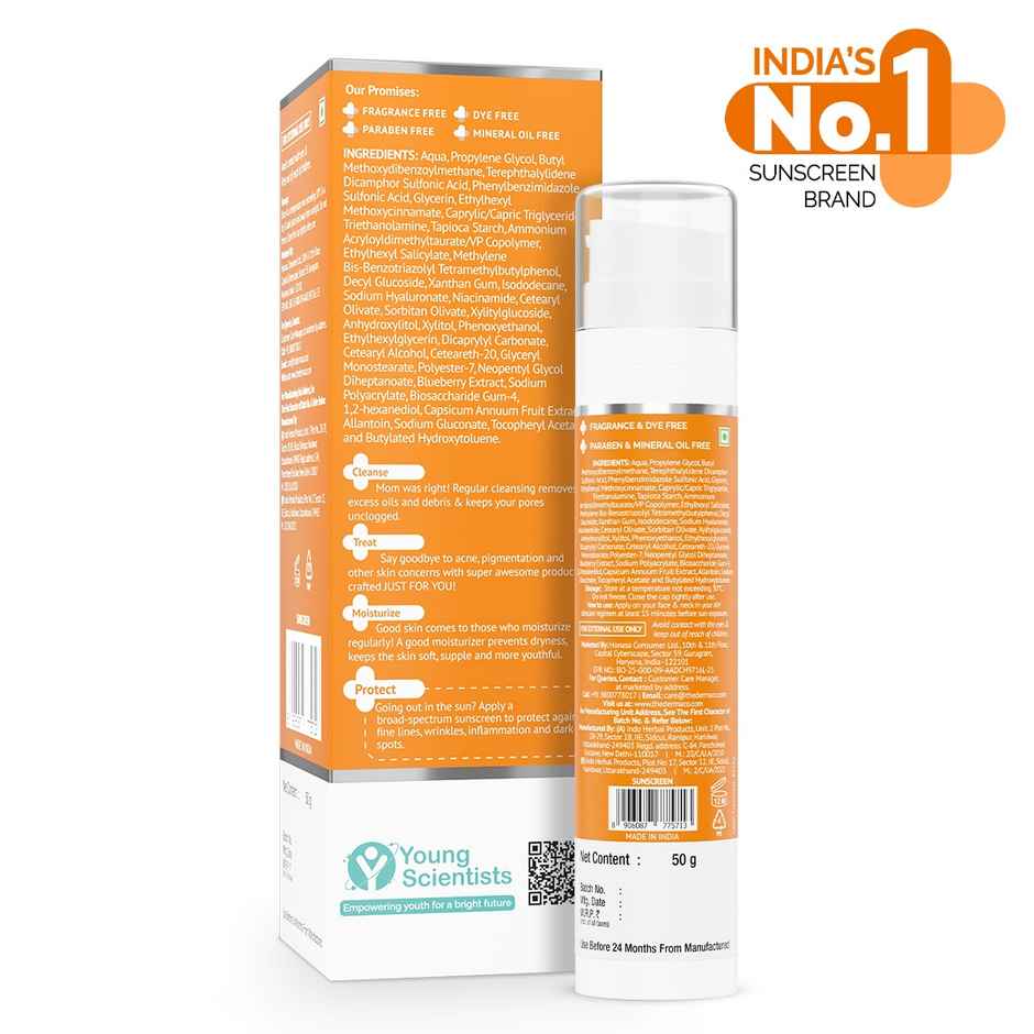 The Derma Co 1% Hyaluronic Sunscreen Aqua Ultra Light Gel With SPF 50 PA++++ For Broad Spectrum UVA UVB & Blue Light Protection Combo