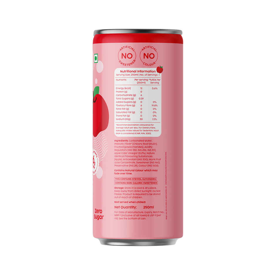 Plix Apple Aura Fizzy Soft Drink Can | Low Calorie & Zero Sugar | Prebiotics with 6g Fibre