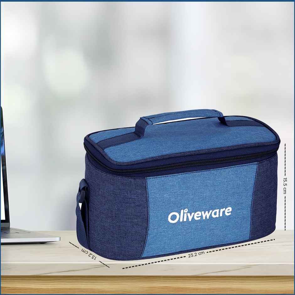 Oliveware Slick Glass Lunch Box, 4 Borosilicate Glass and Microwave Safe Container - Blue