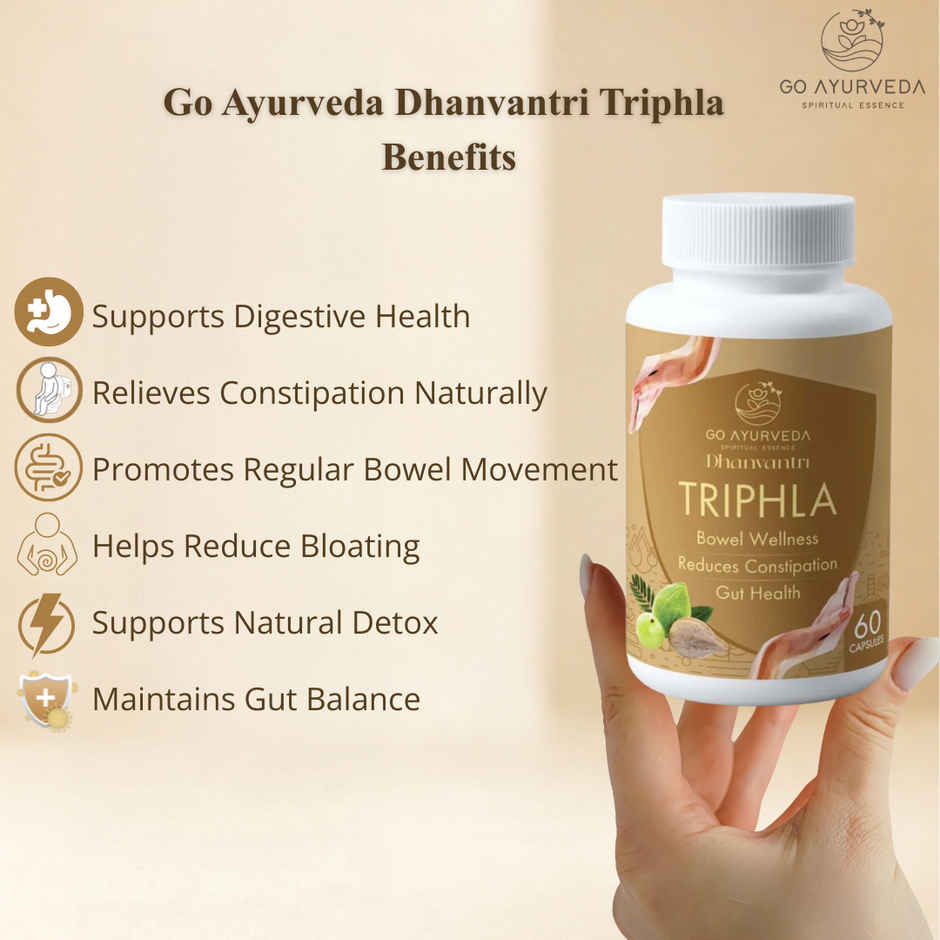 Go Ayurveda Dhanvantri Triphla Capsules For Digestive Health & Regular Bowel Movements