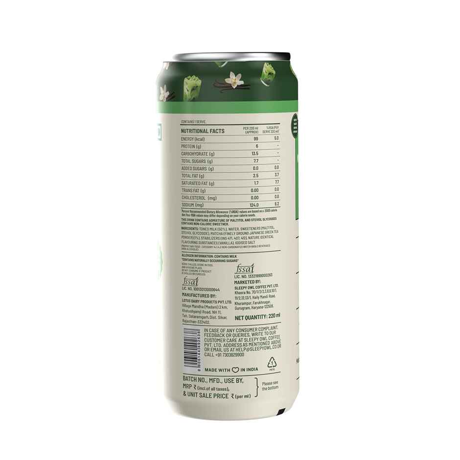 Sleepy Owl Vanilla Matcha Latte Can | Ready to Drink Authentic Japanese Matcha Tea