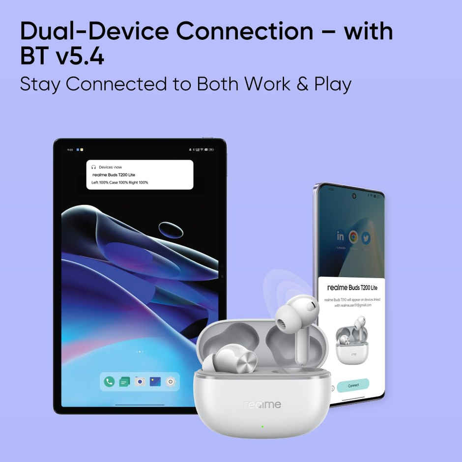 realme Buds T200 Lite Bluetooth in Ear Earbuds | 4 Mic | AI ENC for Calls | Storm Grey