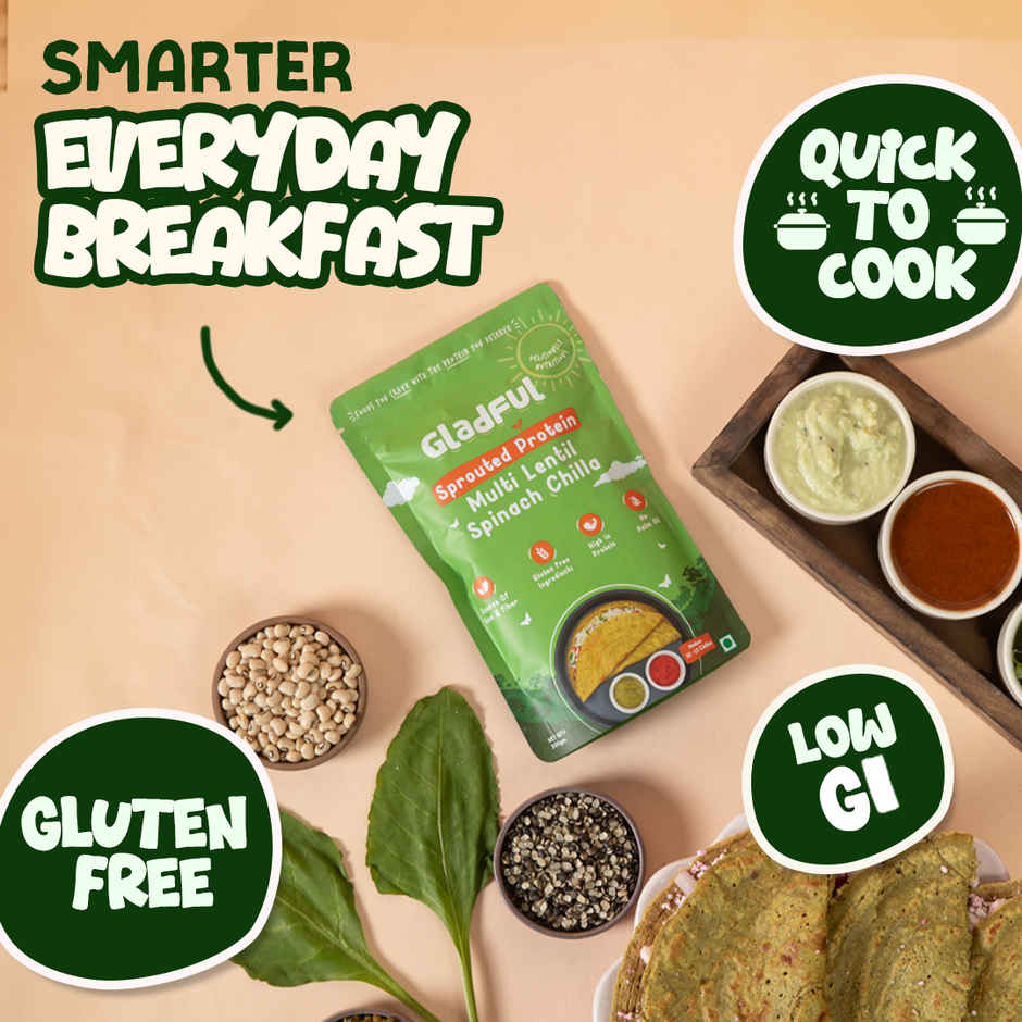 Gladful Spinach Protein Sprouted Lentils and Millets Instant Chilla Mix