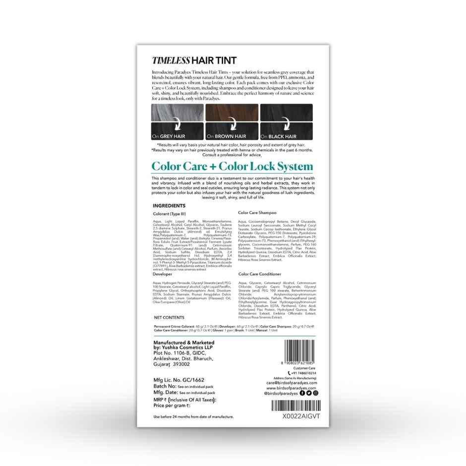 Paradyes Natural Black Timeless Hair Tint, Permanent Creme Hair Colour - 1.0 Natural Black