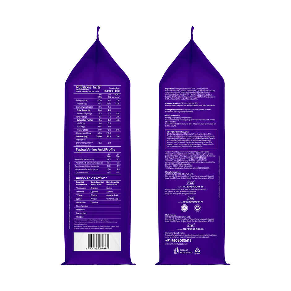 Yoga Bar ProClean Whey Protein Blend, Chocolate, Monk Fruit & Dates, Concentrate+Isolate