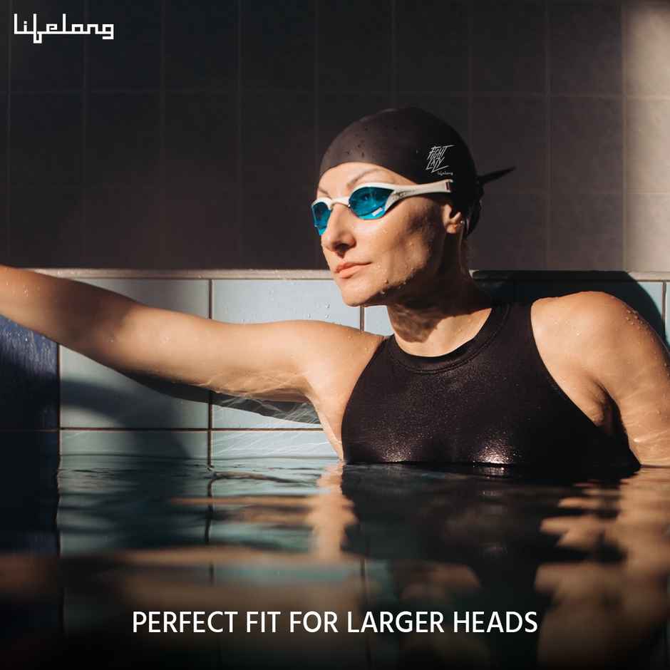 Lifelong Black Swimming Cap for Women - For Long Hair | Silicone Hair Cover Cap