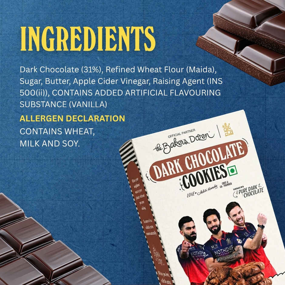 The Baker's Dozen Dark Chocolate Cookies - 200 Gm | 31% Pure Dark Chocolate | Choco Chip Cookies Combo
