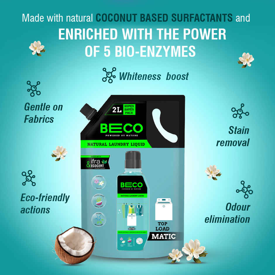 Beco Lemongrass & Basil Freshness Natural Disinfectant Floor Cleaner Refill Pack (2L) & Beco Top Load Laundry Detergent Liquid Refill (2L) Combo 