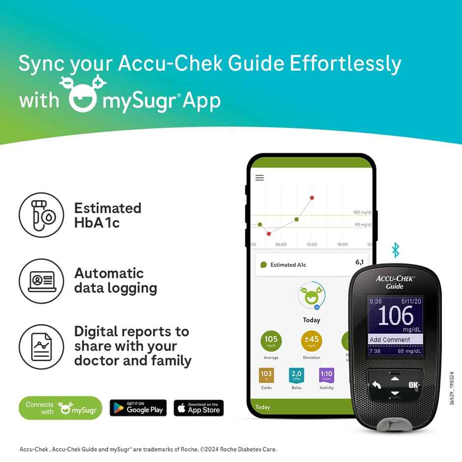 Accu-Chek Guide Glucometer With Free 10 Test Strips, 10 Lancets