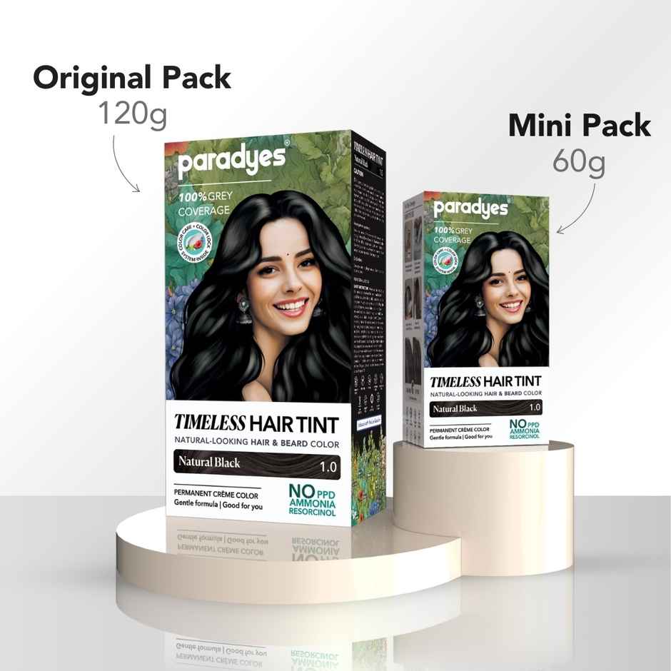Paradyes Mini Timeless Hair Tint Free of Ammonia, PDD & Resorcinol Hair Color | Natural Black 1.0