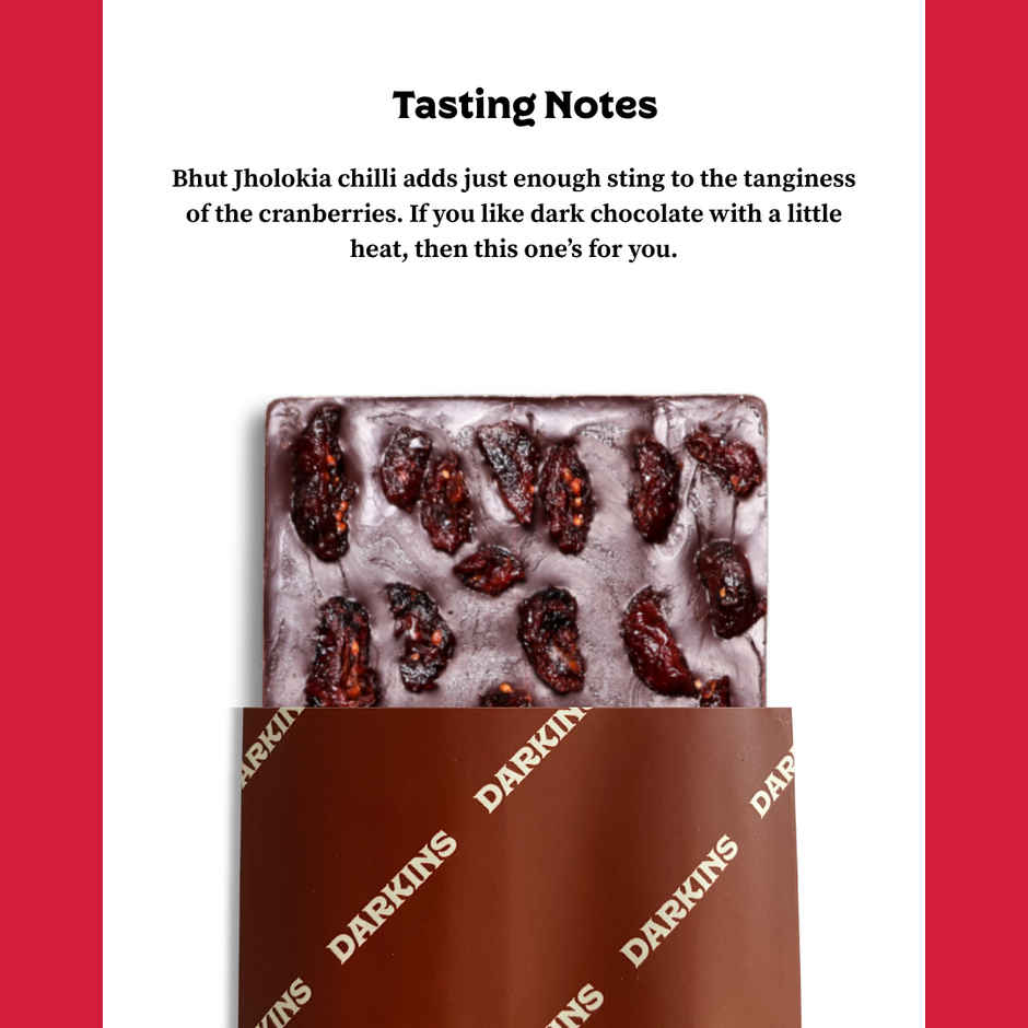 Darkins Indian Artisanal 70% Dark Cranberry & Chilli Chocolate