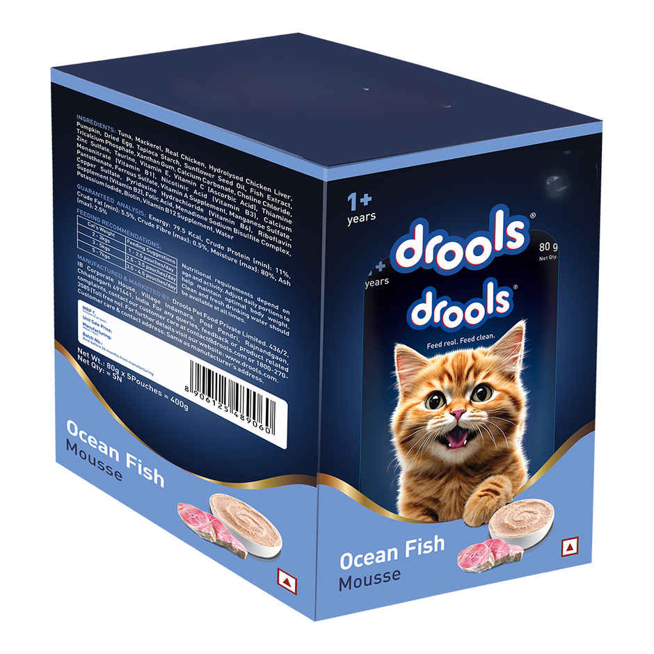 Drools Ocean Fish Mousse Adult Cat Wet Food, 80g (4+1 Free Pack)