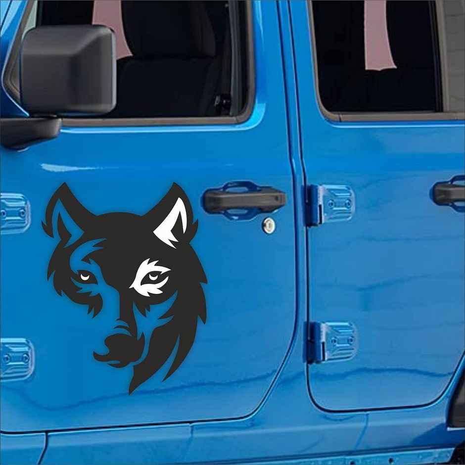 TiyuTrendzz Face of Wolf Trendy Look Exterior Car Self Adhesive Sticker Vinyl for Cars (18cm X 14cm)