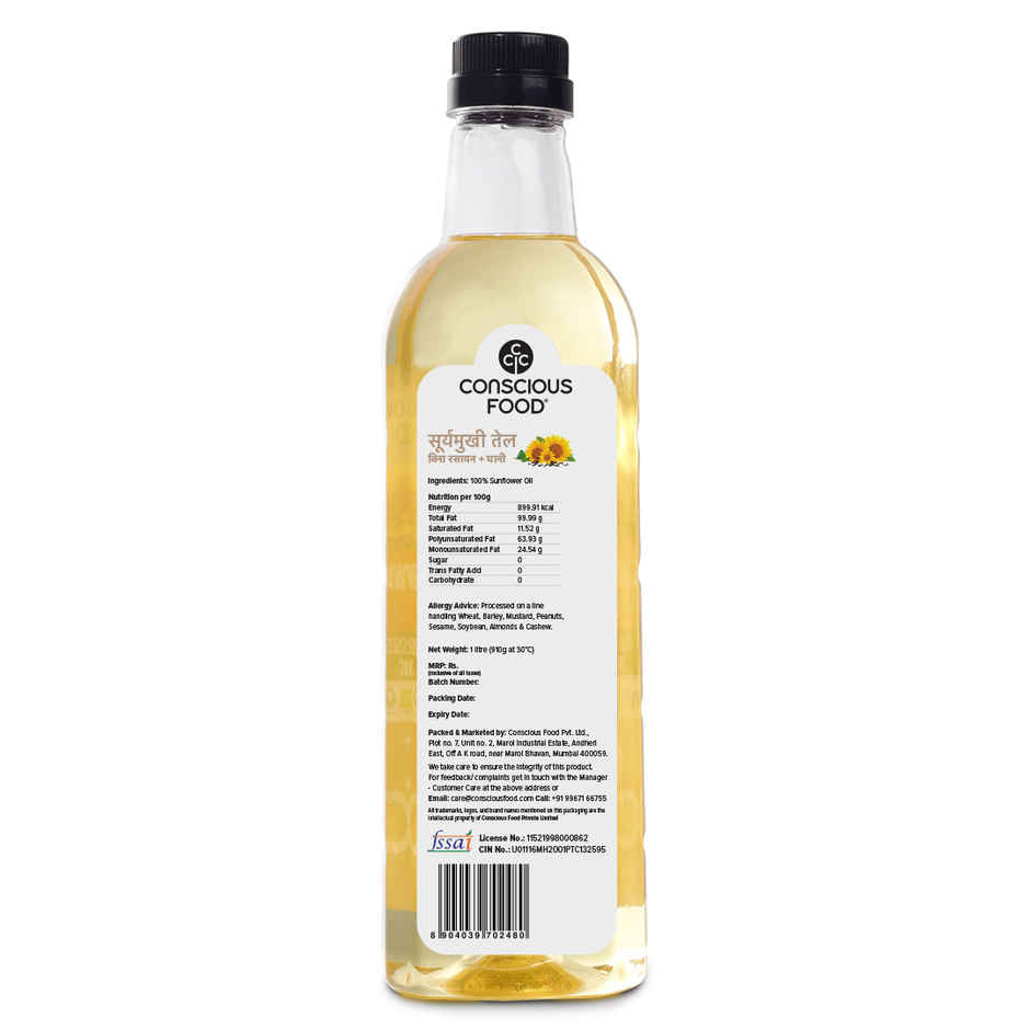 Conscious Food  Cold Pressed Sunflower Oil | Healthy Cooking Oil
