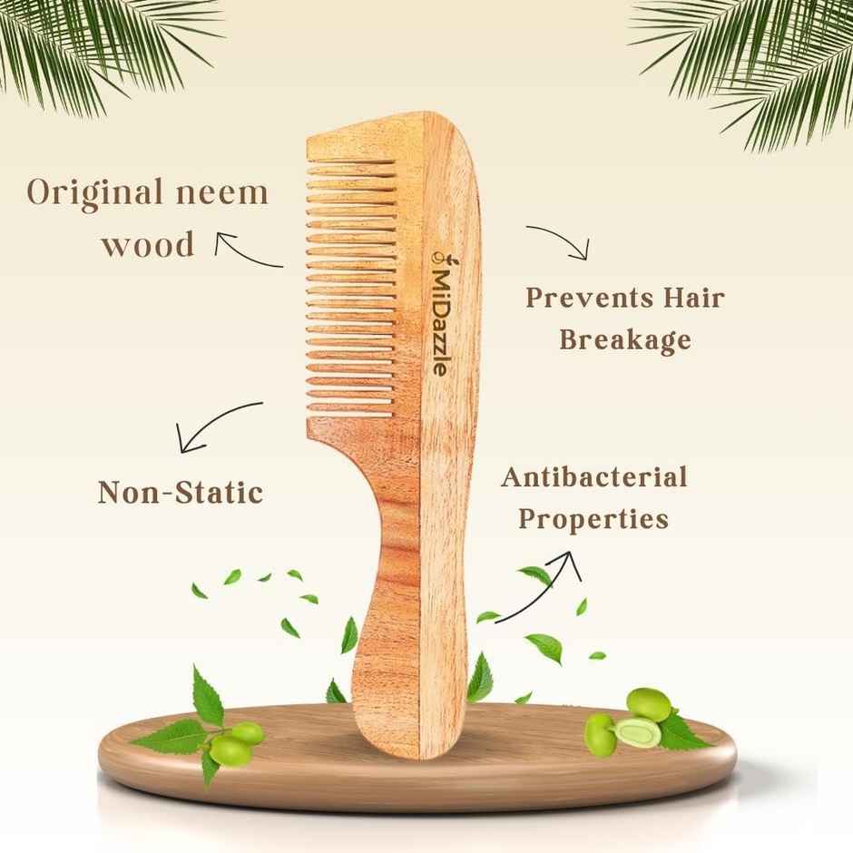 Midazzle Organic Kacchi Neem Wooden Grooming Comb Handle | MINC2106