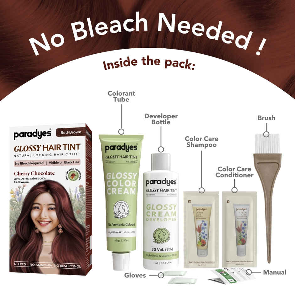 Paradyes No Bleach Cherry Chocolate Glossy Hair Tint, Ammonia|free Hair Color for Natural Black Hair