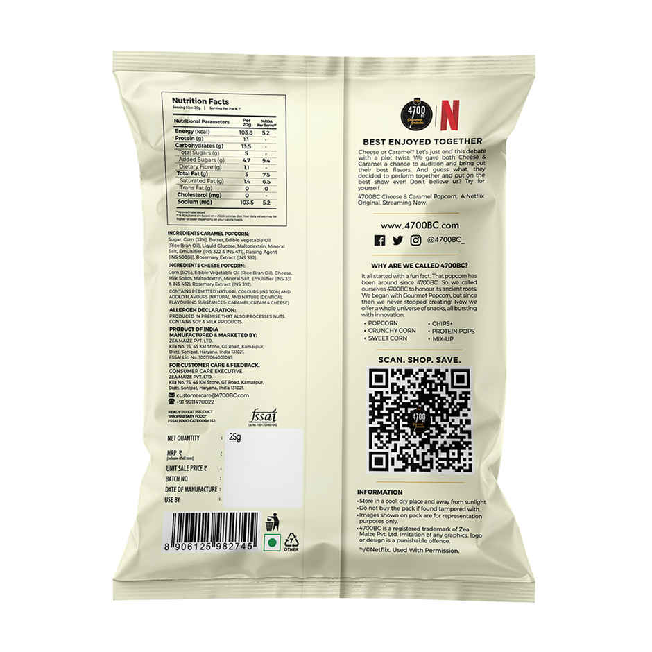 4700BC Cheese, Korean and Netflix Cheese & Caramel Popcorn Combo