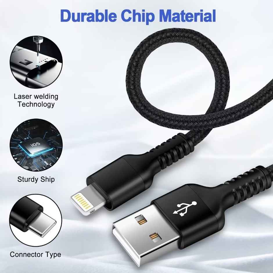 Ailkin USB to Lightning Cable Braided for iPhone | 1.5 M | Black & White