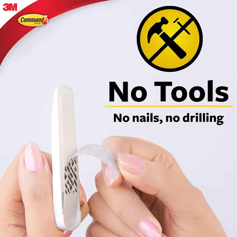 Command Adhesive Damage Free Small Hooks | Holds 450 gm | 2 Hooks | 4 Strips Combo