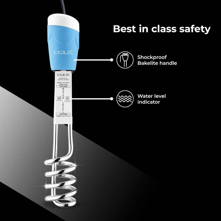 Cadlec HeatJet 1500W Electric Immersion Rod With Waterproof & Protection, Instant Heating With Bucket Holder - Blue