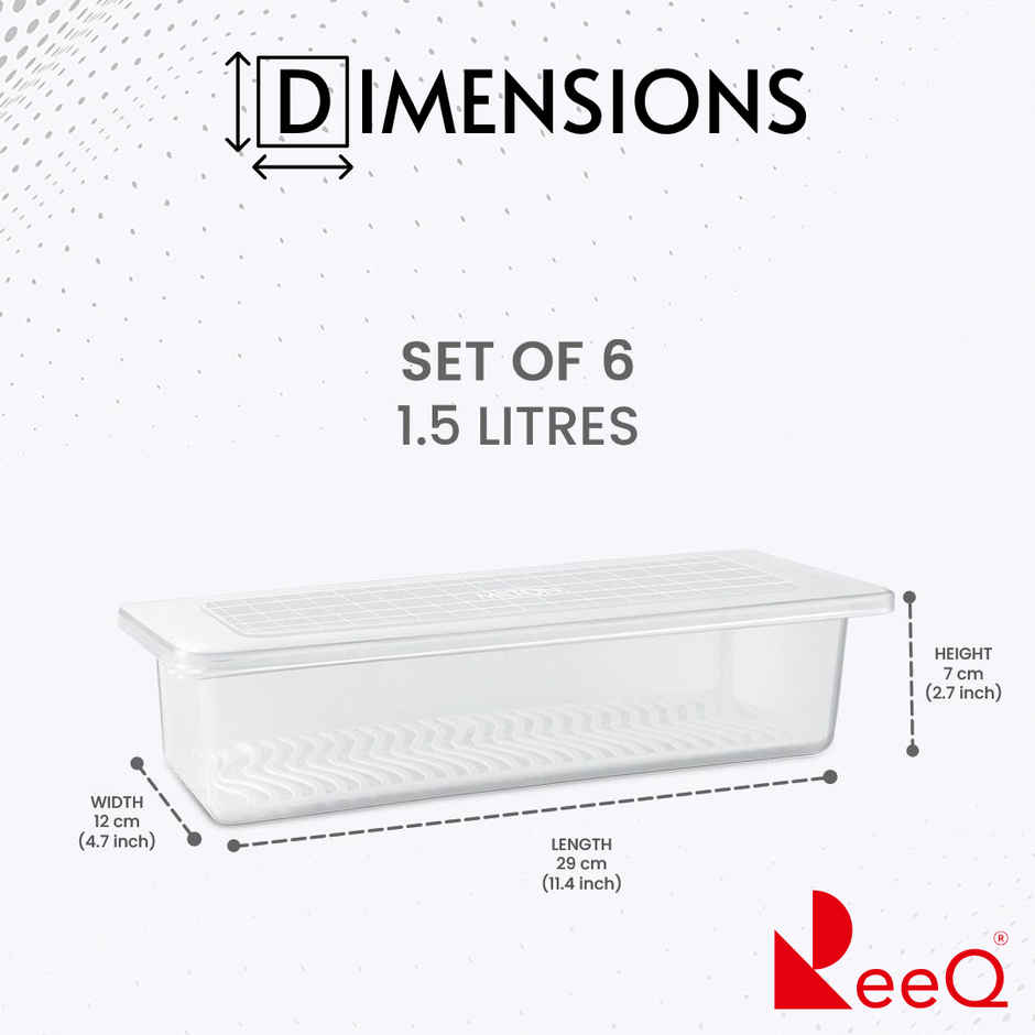 ReeQ Fridge Storage Container Set | Transparent Plastic Containers with Lids | BPA Free | Stackable - 1.5 L