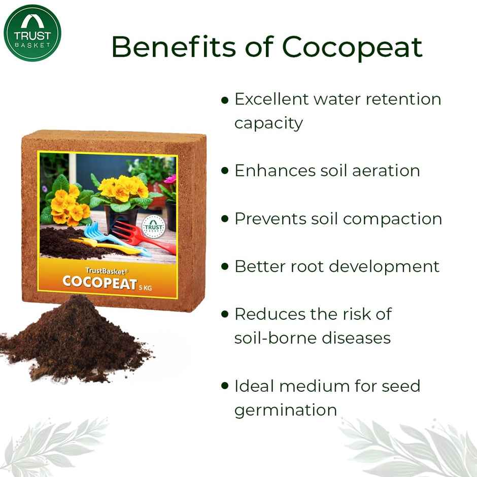 TrustBasket Cocopeat Block - Expands to 75 L | Organic Growing Medium for Plants & Planters