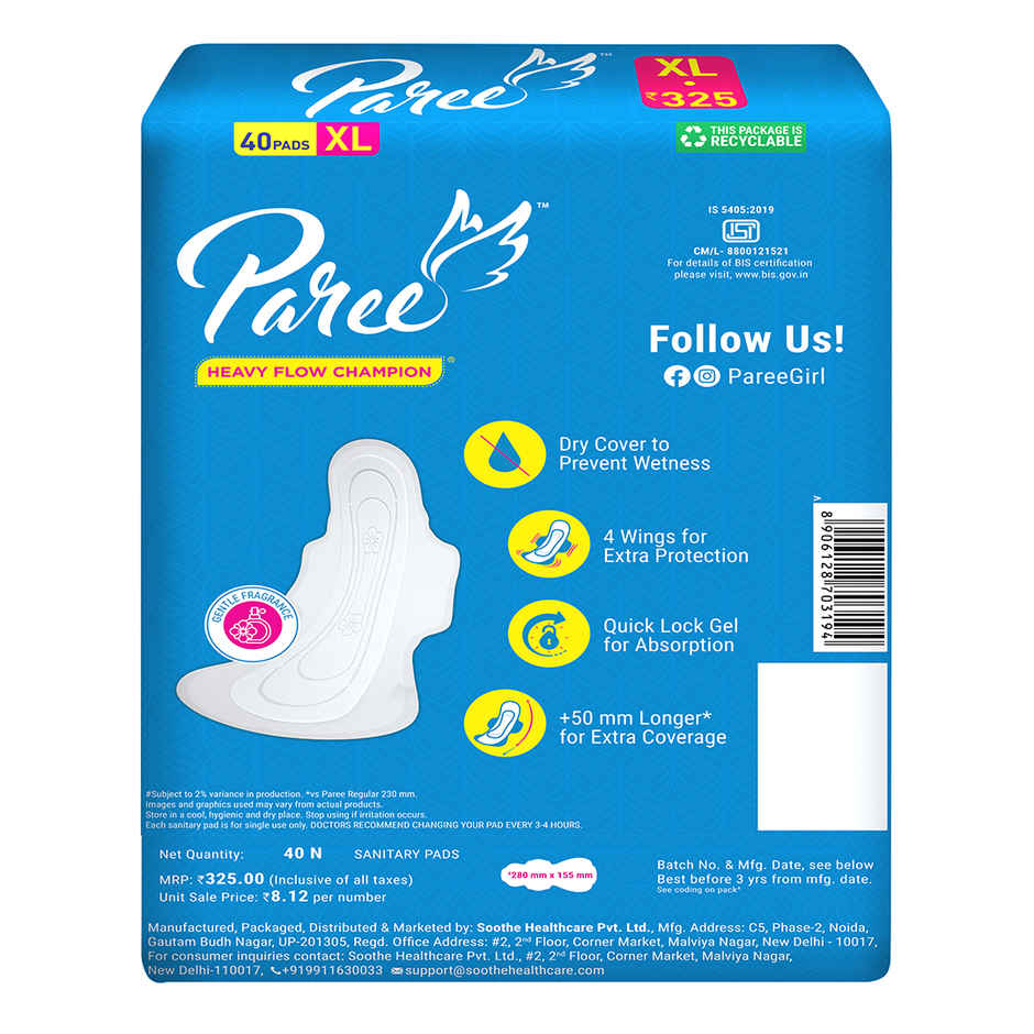 Paree Dry Comfort XL Sanitary Pads | 40 pcs