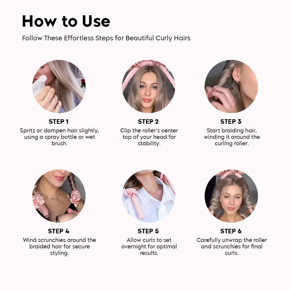 Gleva Heatless Curling Rod Headband No Heat Silk Ribbon Curling Rod Hair Rollers Styling Tool | Pink