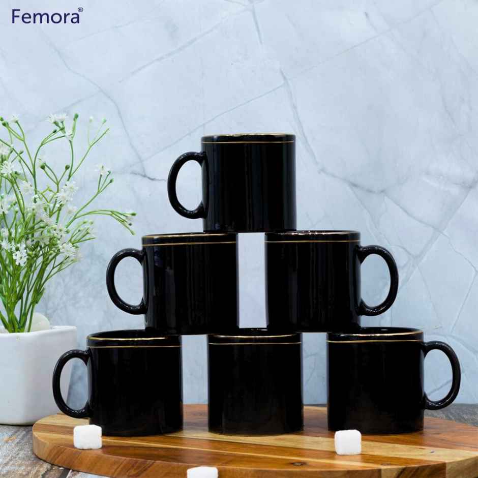 Femora Handcrafted Tea Cup 6 Pcs Black Desh Ki Mitti Microwave Safe