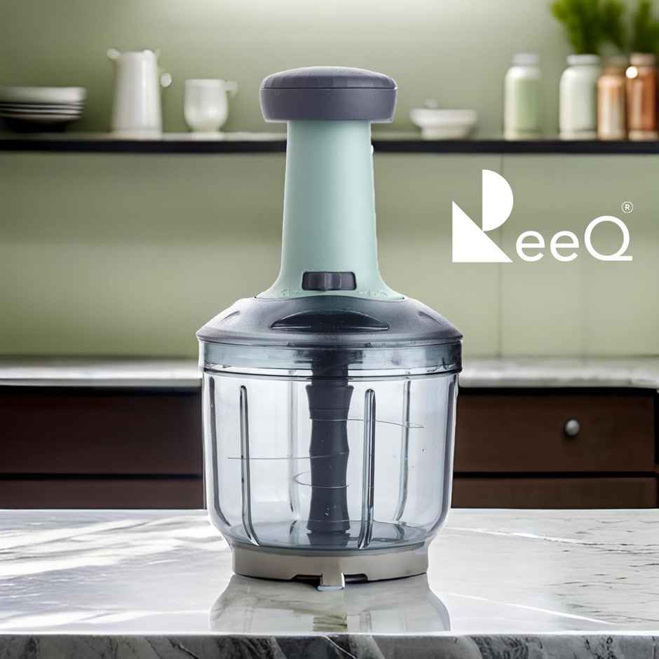 ReeQ Manual Hand Press Vegetable Chopper - Onion, Garlic & Salad Cutter with Transparent Container