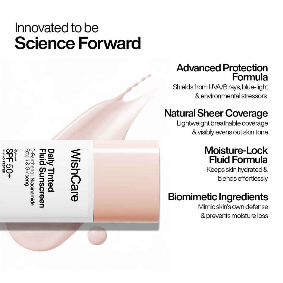 WishCare Daily Tinted Fluid Sunscreen SPF50PA++++ | L101 |All Skin Type | InVivo Tested
