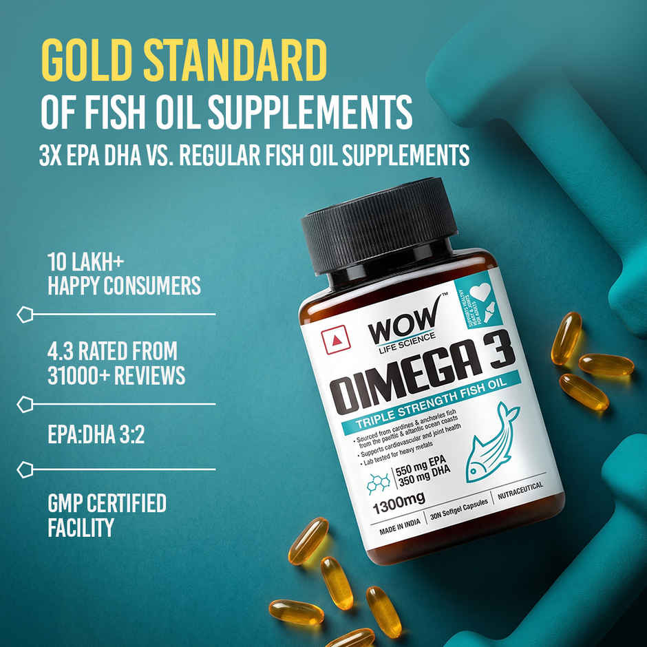 Wow Life Science Omega 3 Fish Oil 1300mg | EPA 550mg | DHA 350mg