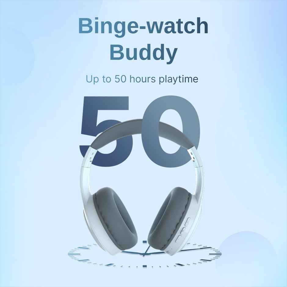 Leaf Bass Pro Wireless Over Ear Headphones, 50 H Playback Time, Dual Pairing, (Aqua Grey)