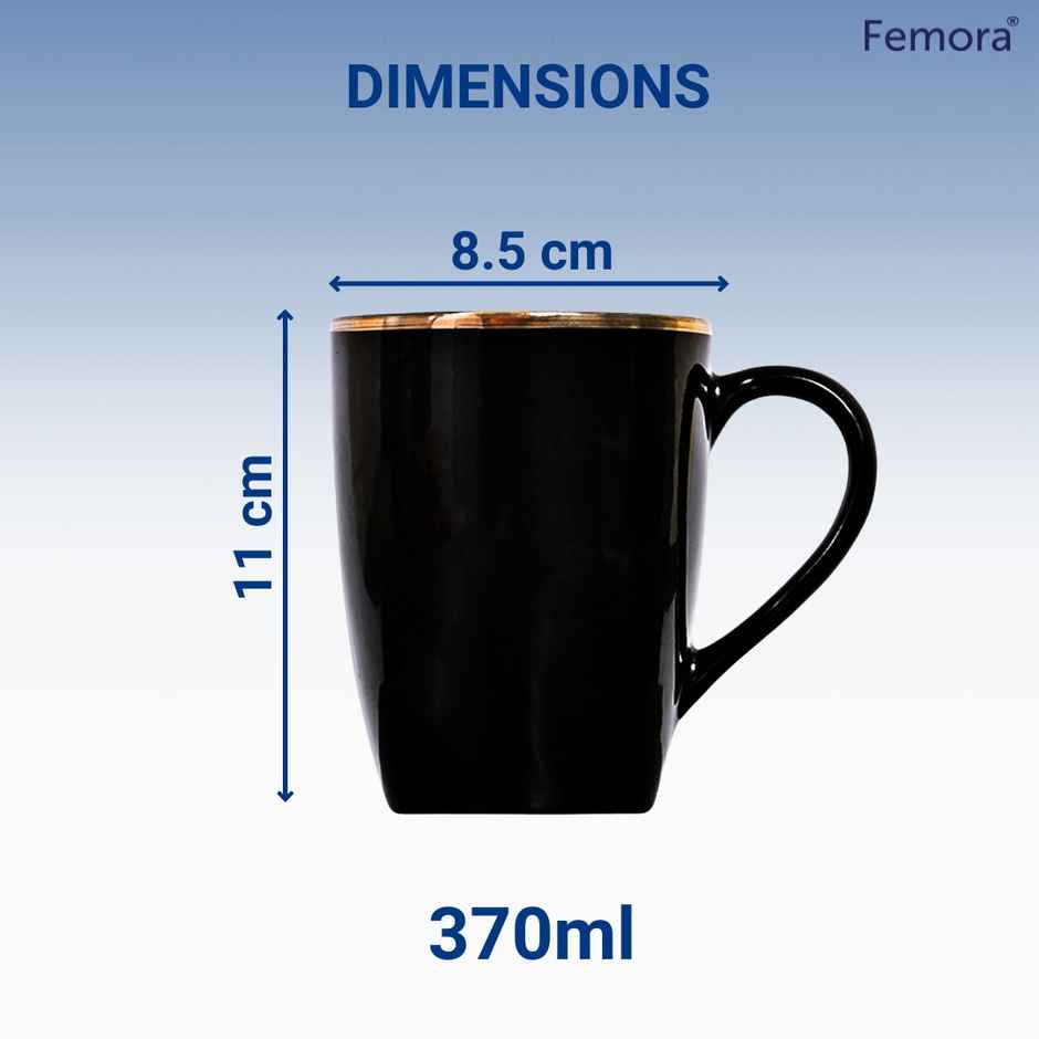 Femora Ceramic Coffee Mug - Set Of 2 (320Ml) 22K Liquid Gold Line Black