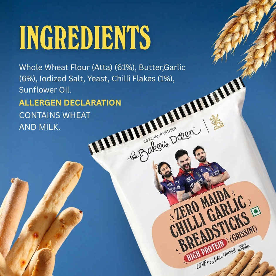 The Baker's Dozen Chilli Garlic Breadsticks Zero Maida | Grissini | Baked Snacks | Healthy Snacks