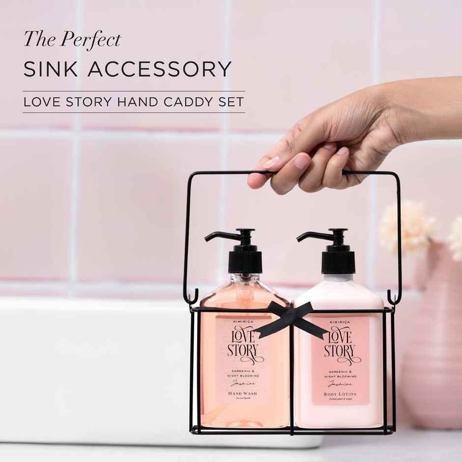 Kimirica Love Story Hand Care Caddy Set, Hand Wash + Hand & Body Lotion, Perfect Housewarming Gift