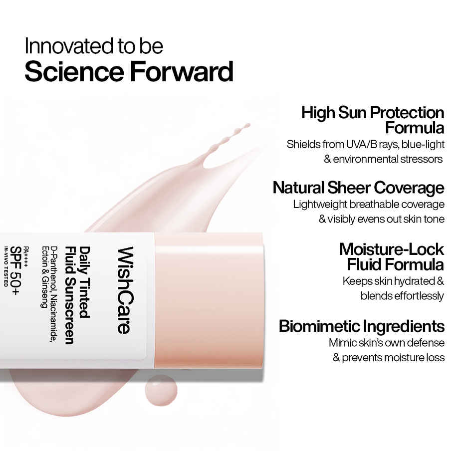 WishCare Daily Tinted Fluid Sunscreen SPF50PA++++ | L101 |All Skin Type | InVivo Tested