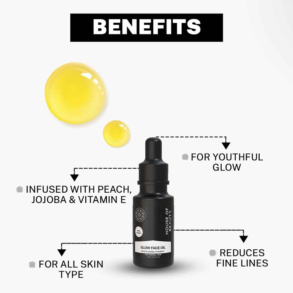 House of Beauty Super Fruit Glow Oil w/t Peach+Jojoba-all skin type for massage & primer(10ml)