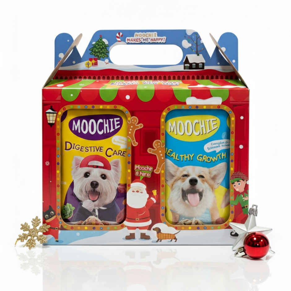 Moochie Dog Wet Food Christmas Hamper | 6 Assorted Flavours | Premium Variety Pack |Festive Gift Box
